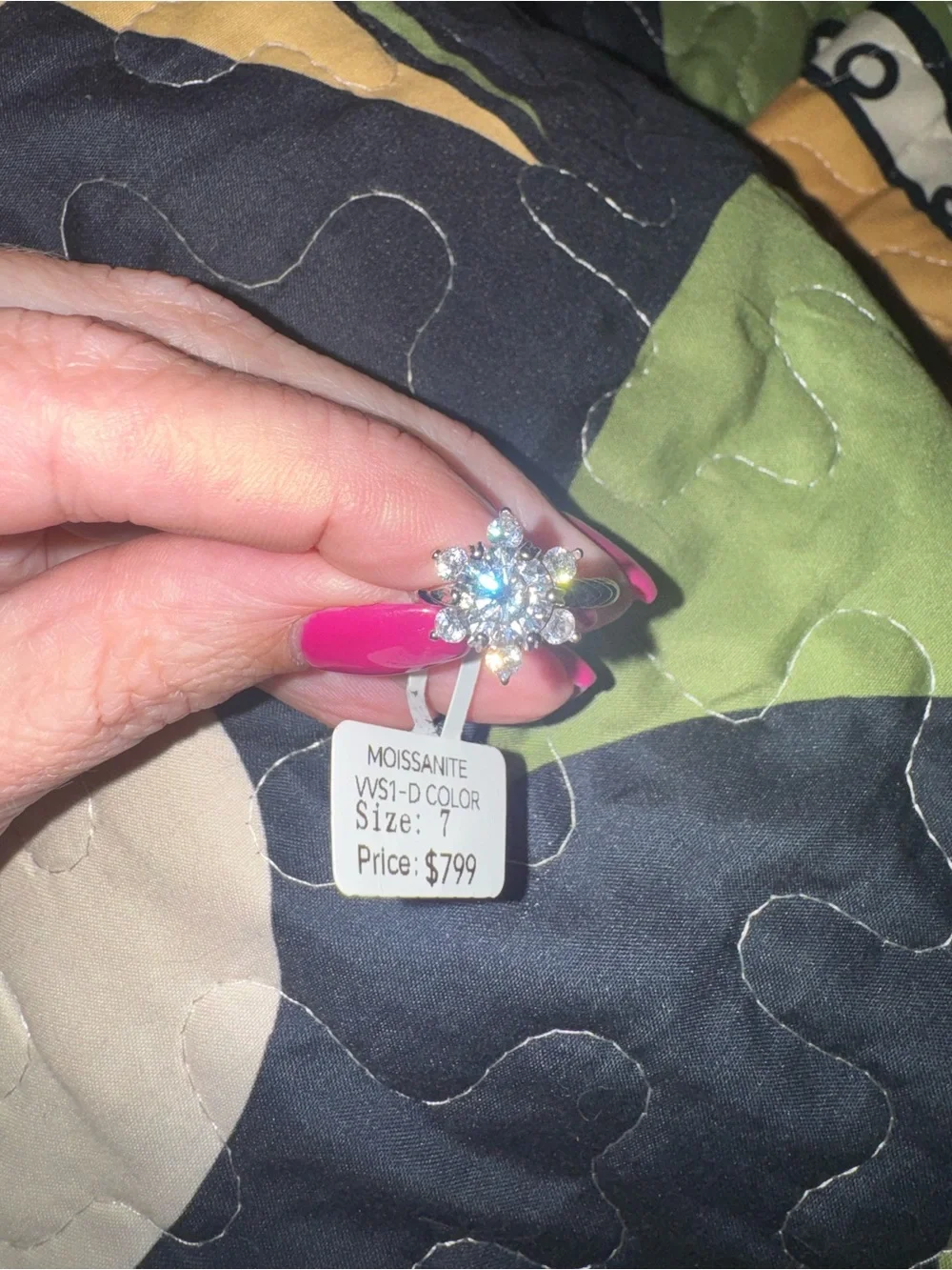 Moissanite Floral Halo Ring- Size 7